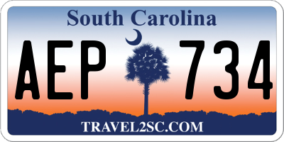 SC license plate AEP734