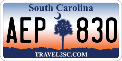 SC license plate AEP830
