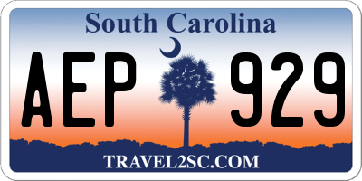SC license plate AEP929