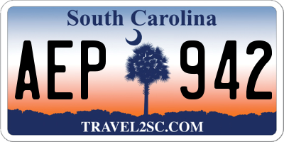 SC license plate AEP942