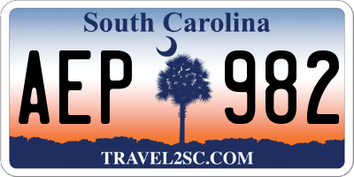 SC license plate AEP982