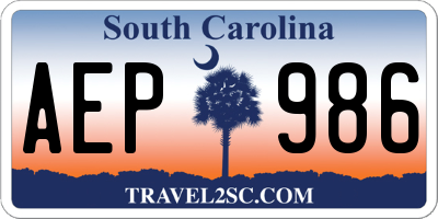 SC license plate AEP986