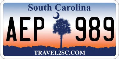 SC license plate AEP989