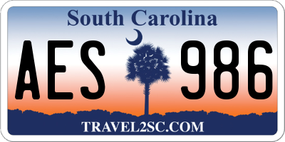 SC license plate AES986