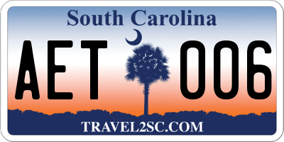 SC license plate AET006