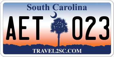 SC license plate AET023