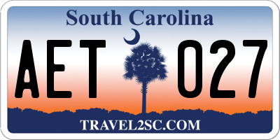 SC license plate AET027
