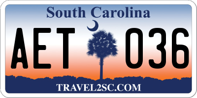 SC license plate AET036