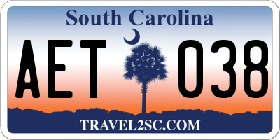 SC license plate AET038