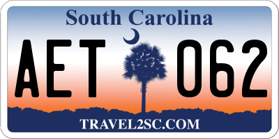 SC license plate AET062