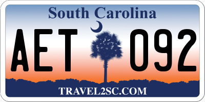 SC license plate AET092