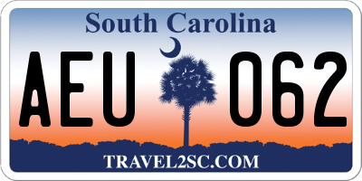 SC license plate AEU062