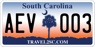 SC license plate AEV003