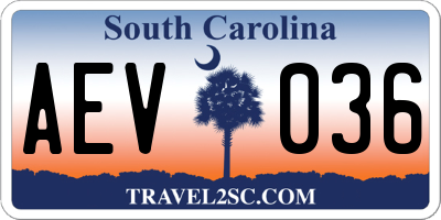SC license plate AEV036