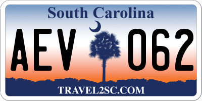 SC license plate AEV062