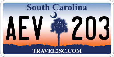 SC license plate AEV203