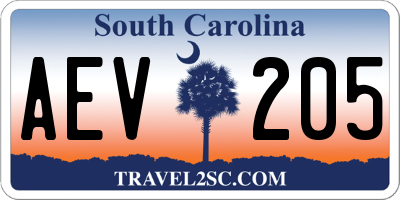 SC license plate AEV205