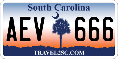 SC license plate AEV666