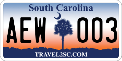 SC license plate AEW003