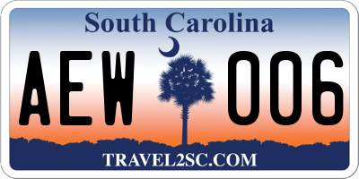 SC license plate AEW006