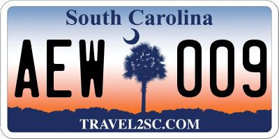 SC license plate AEW009