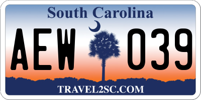 SC license plate AEW039