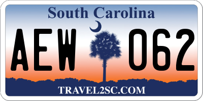 SC license plate AEW062