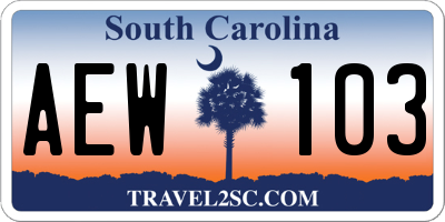 SC license plate AEW103