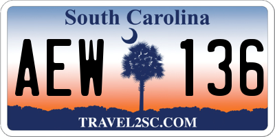 SC license plate AEW136