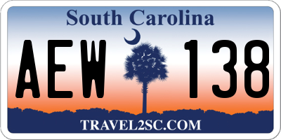 SC license plate AEW138