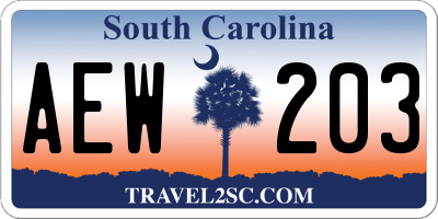 SC license plate AEW203