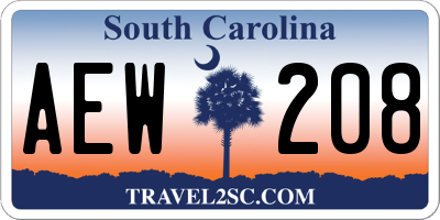 SC license plate AEW208