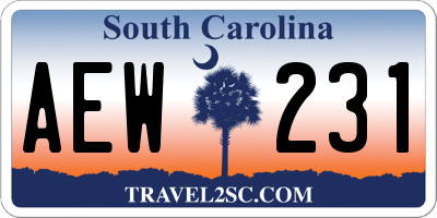 SC license plate AEW231