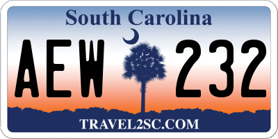 SC license plate AEW232