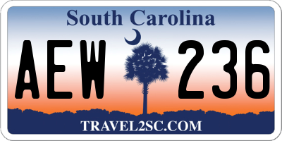 SC license plate AEW236