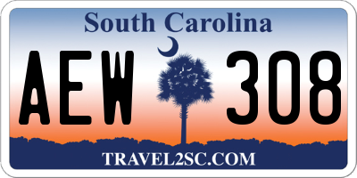 SC license plate AEW308