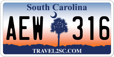 SC license plate AEW316