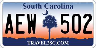 SC license plate AEW502