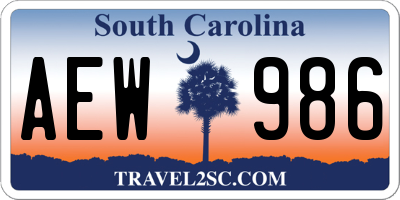 SC license plate AEW986