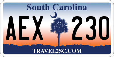 SC license plate AEX230