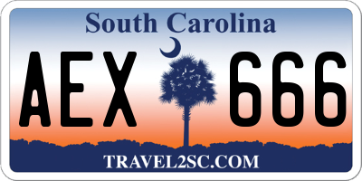 SC license plate AEX666