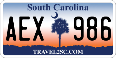 SC license plate AEX986