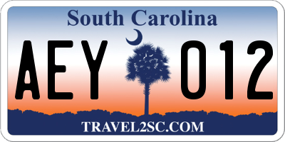 SC license plate AEY012