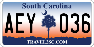 SC license plate AEY036