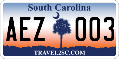 SC license plate AEZ003