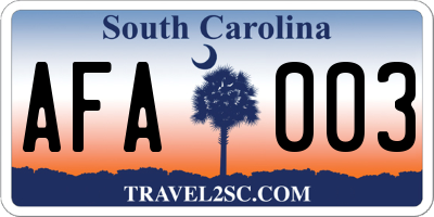 SC license plate AFA003
