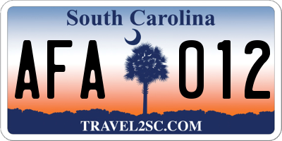 SC license plate AFA012