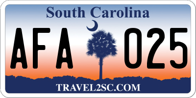 SC license plate AFA025