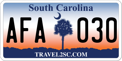 SC license plate AFA030