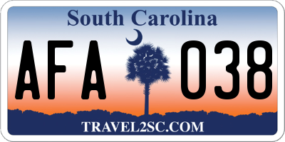 SC license plate AFA038
